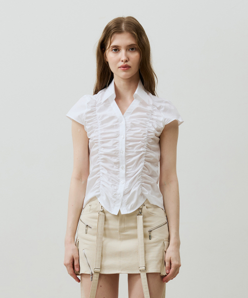 ARI（アリ）の「SYLPH SHIRRING SHIRT / WHITE（シャツ/ブラウス・レディース・ホワイト・FREE）」の3枚目の写真