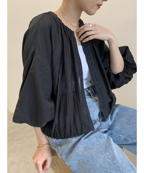 Te chichi(テチチ)の「シアー楊柳ギャザーブルゾン(ブルゾン・レディース・ブラック/オフホワイト・F)」の1枚目の写真