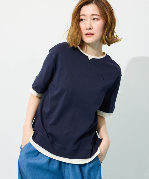 Petit Honfleur（プチオンフルール）の「レイヤード風スリットカットプルオーバー【接触冷感・UVカット】（Tシャツ/カットソー・レディース・グレー/ネイビー・M/L）」の5枚目の写真