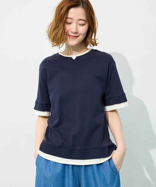 Petit Honfleur（プチオンフルール）の「レイヤード風スリットカットプルオーバー【接触冷感・UVカット】（Tシャツ/カットソー・レディース・グレー/ネイビー・M/L）」の6枚目の写真