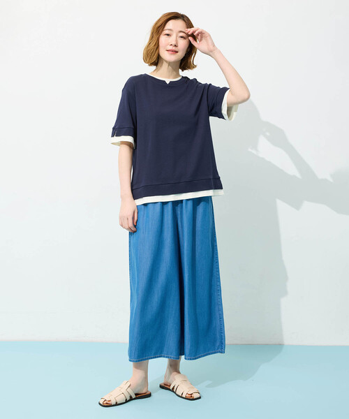 Petit Honfleur（プチオンフルール）の「レイヤード風スリットカットプルオーバー【接触冷感・UVカット】（Tシャツ/カットソー・レディース・グレー/ネイビー・M/L）」の7枚目の写真