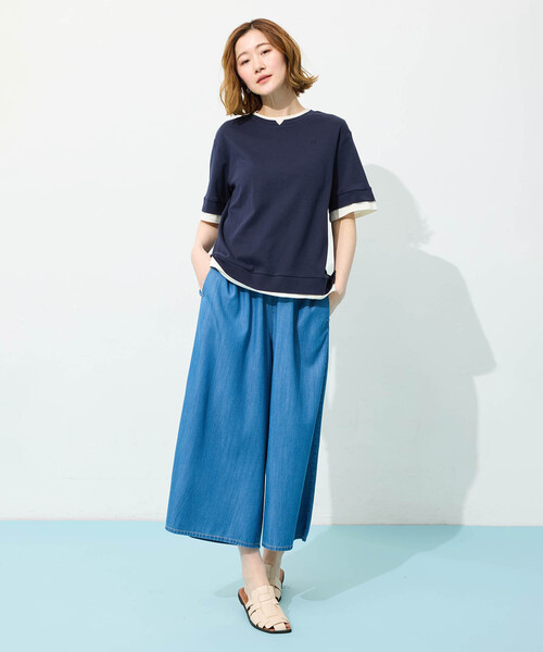 Petit Honfleur（プチオンフルール）の「レイヤード風スリットカットプルオーバー【接触冷感・UVカット】（Tシャツ/カットソー・レディース・グレー/ネイビー・M/L）」の9枚目の写真