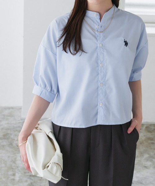 U.S. POLO ASSN.(ユーエスポロアッスン)の「U.S. POLO ASSN. クロップド丈ボリュームスリーブブラウス(シャツ/ブラウス・レディース・オフホワイト/ネイビー系/ブラック系その他/ブルー系その他・L/M/3L/LL)」の3枚目の写真