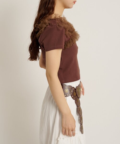 w closet（ダブルクローゼット）の「フリフリドットチュールTシャツ　夏服（Tシャツ/カットソー・レディース・ブラック/ブルー/ブラウン/ネイビー/グレー/オフホワイト・FREE）」の8枚目の写真