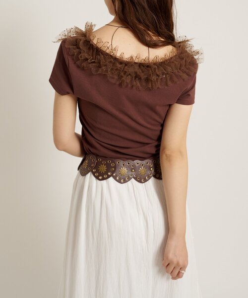 w closet（ダブルクローゼット）の「フリフリドットチュールTシャツ　夏服（Tシャツ/カットソー・レディース・ブラック/ブルー/ブラウン/ネイビー/グレー/オフホワイト・FREE）」の9枚目の写真