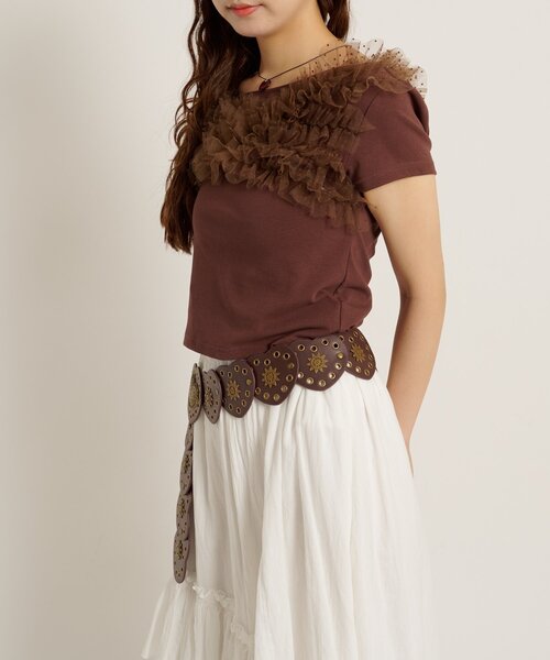 w closet（ダブルクローゼット）の「フリフリドットチュールTシャツ　夏服（Tシャツ/カットソー・レディース・ブラック/ブルー/ブラウン/ネイビー/グレー/オフホワイト・FREE）」の10枚目の写真