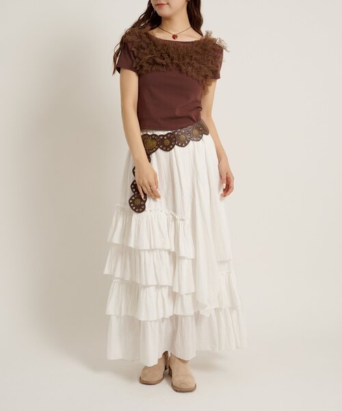w closet（ダブルクローゼット）の「フリフリドットチュールTシャツ　夏服（Tシャツ/カットソー・レディース・ブラック/ブルー/ブラウン/ネイビー/グレー/オフホワイト・FREE）」の11枚目の写真