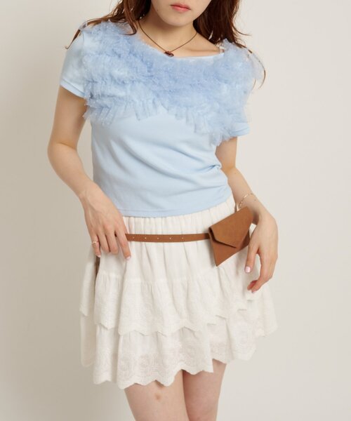 w closet（ダブルクローゼット）の「フリフリドットチュールTシャツ　夏服（Tシャツ/カットソー・レディース・ブラック/ブルー/ブラウン/ネイビー/グレー/オフホワイト・FREE）」の15枚目の写真