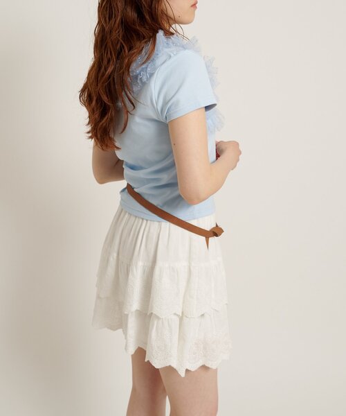 w closet（ダブルクローゼット）の「フリフリドットチュールTシャツ　夏服（Tシャツ/カットソー・レディース・ブラック/ブルー/ブラウン/ネイビー/グレー/オフホワイト・FREE）」の16枚目の写真