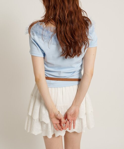 w closet（ダブルクローゼット）の「フリフリドットチュールTシャツ　夏服（Tシャツ/カットソー・レディース・ブラック/ブルー/ブラウン/ネイビー/グレー/オフホワイト・FREE）」の17枚目の写真