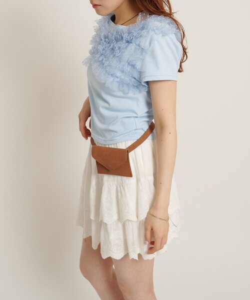 w closet（ダブルクローゼット）の「フリフリドットチュールTシャツ　夏服（Tシャツ/カットソー・レディース・ブラック/ブルー/ブラウン/ネイビー/グレー/オフホワイト・FREE）」の18枚目の写真