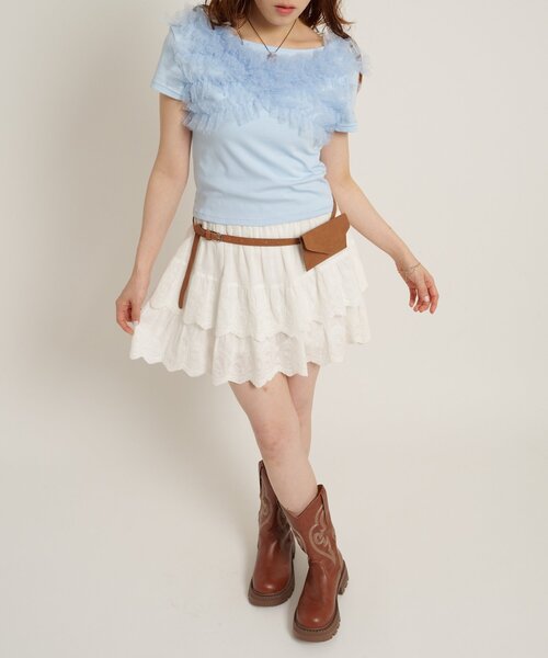 w closet（ダブルクローゼット）の「フリフリドットチュールTシャツ　夏服（Tシャツ/カットソー・レディース・ブラック/ブルー/ブラウン/ネイビー/グレー/オフホワイト・FREE）」の21枚目の写真