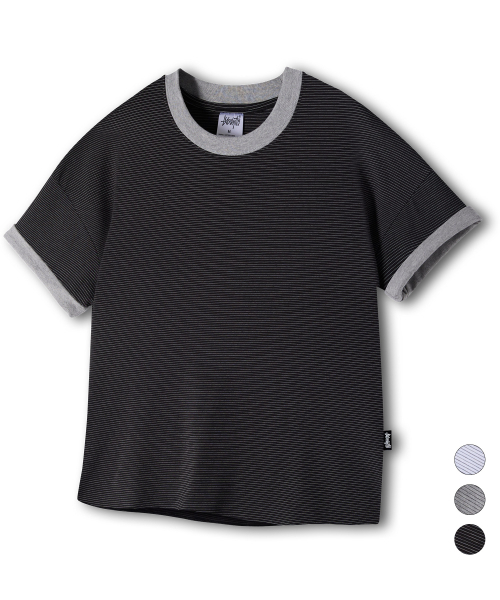 YOSEMITE(ヨセミティ)の「ストライプ配色ロールアップリンガークロップ半袖Tシャツ3カラーYT-3Y27(Tシャツ/カットソー・メンズ・ホワイト/ブラック/グレー・MEDIUM/LARGE/X-LARGE)」の7枚目の写真