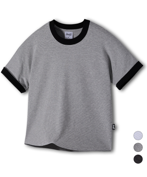 YOSEMITE(ヨセミティ)の「ストライプ配色ロールアップリンガークロップ半袖Tシャツ3カラーYT-3Y27(Tシャツ/カットソー・メンズ・ホワイト/ブラック/グレー・MEDIUM/LARGE/X-LARGE)」の8枚目の写真