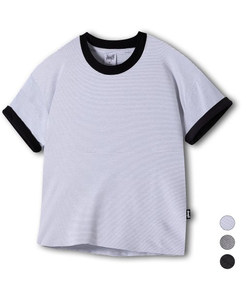 YOSEMITE(ヨセミティ)の「ストライプ配色ロールアップリンガークロップ半袖Tシャツ3カラーYT-3Y27(Tシャツ/カットソー・メンズ・ホワイト/ブラック/グレー・MEDIUM/LARGE/X-LARGE)」の9枚目の写真