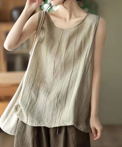 Flugge(フラッジー)の「リネンタッチノースリーブ(その他トップス・レディース・ベージュ/ブラック・LARGE/MEDIUM)」の1枚目の写真