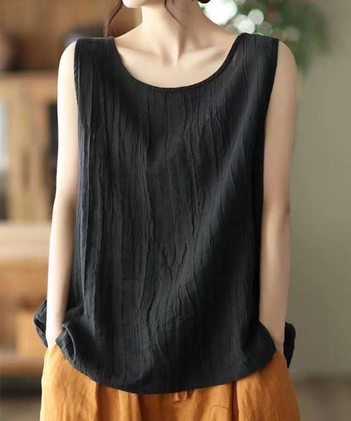 Flugge(フラッジー)の「リネンタッチノースリーブ(その他トップス・レディース・ベージュ/ブラック・LARGE/MEDIUM)」の3枚目の写真