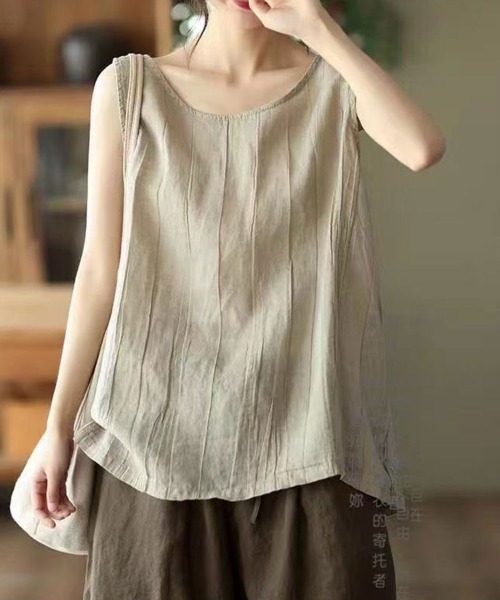 Flugge(フラッジー)の「リネンタッチノースリーブ(その他トップス・レディース・ベージュ/ブラック・LARGE/MEDIUM)」の4枚目の写真