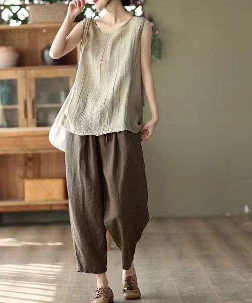Flugge(フラッジー)の「リネンタッチノースリーブ(その他トップス・レディース・ベージュ/ブラック・LARGE/MEDIUM)」の6枚目の写真