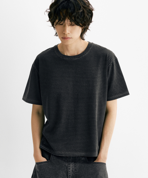 THEN OUR（デンアワー）の「ピグメントストライプクロップ半袖Tシャツ（チャコール）（Tシャツ/カットソー・メンズ・その他・X-LARGE/LARGE/MEDIUM）」の8枚目の写真