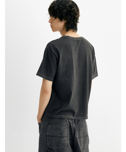 THEN OUR（デンアワー）の「ピグメントストライプクロップ半袖Tシャツ（チャコール）（Tシャツ/カットソー・メンズ・その他・X-LARGE/LARGE/MEDIUM）」の3枚目の写真