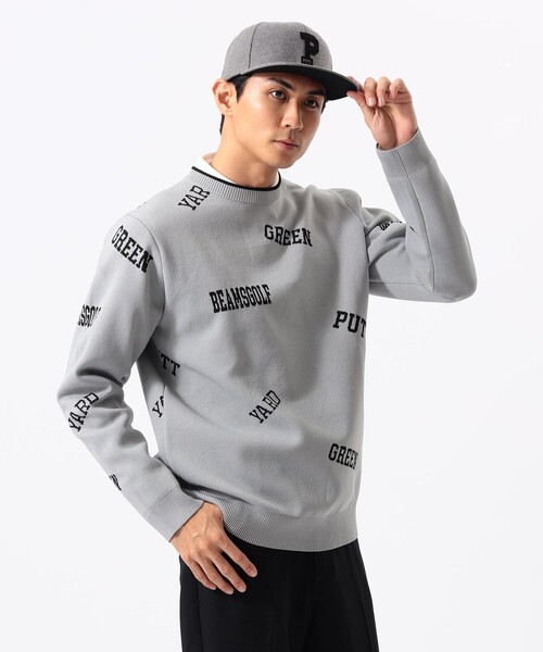 BEAMS GOLF(ビームスゴルフ)の「ORANGE LABEL / アーカイブロゴ 総柄 ニット(ニット/セーター・メンズ・ネイビー/グレー/ワイン・S/M/L/XL)」の1枚目の写真
