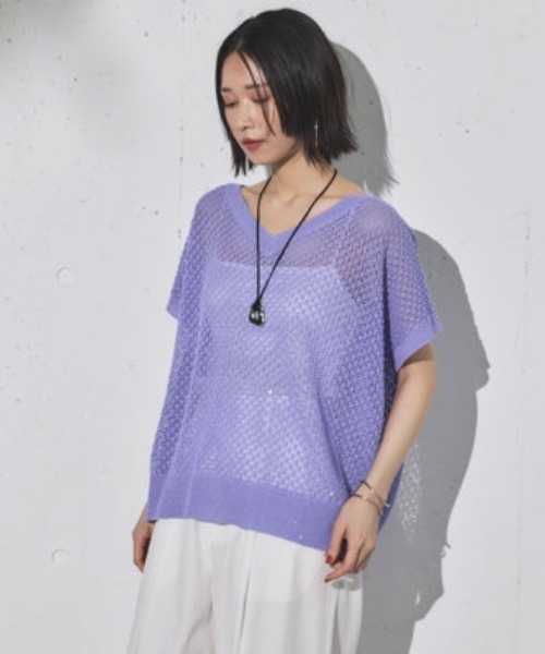 Doux archives(ドゥアルシーヴ)の「スパンコールメッシュニット(ニット/セーター・レディース・ブラウン/アイボリー/パープル・FREE)」の2枚目の写真