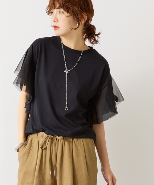 AMERICAN HOLIC(アメリカンホリック)の「【WEB限定】袖チュールサイドスリットプルオーバー(その他トップス・レディース・アイボリー/ネイビー/ブラック・L/M)」の3枚目の写真