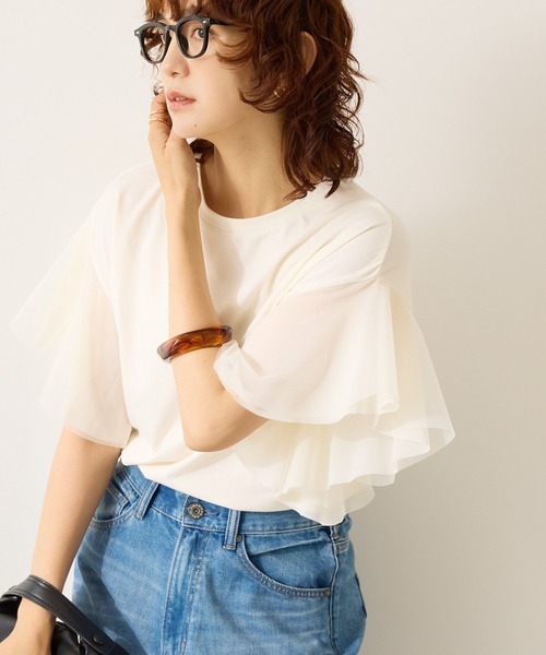 AMERICAN HOLIC(アメリカンホリック)の「【WEB限定】袖チュールサイドスリットプルオーバー(その他トップス・レディース・アイボリー/ネイビー/ブラック・L/M)」の4枚目の写真