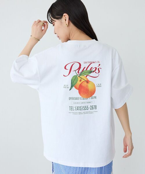 CRAFT STANDARD BOUTIQUE(クラフトスタンダードブティック)の「フルーツロゴイラストTシャツ(Tシャツ/カットソー・メンズ・ネイビー/オレンジ/グリーン・M/L)」の1枚目の写真