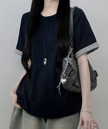 2WAY ロールアップバイカラー オーバーサイズ 半袖Tシャツ