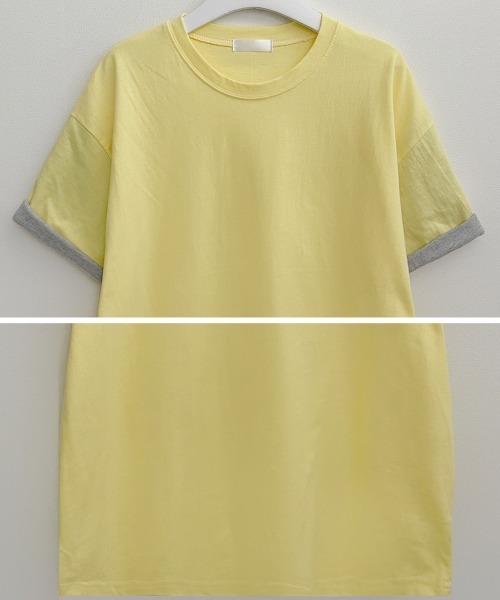 Emilie(エミリー)の「2WAY ロールアップバイカラー オーバーサイズ 半袖Tシャツ(Tシャツ/カットソー・レディース・ミント/ワイン/イエロー/ネイビー・FREE)」の19枚目の写真