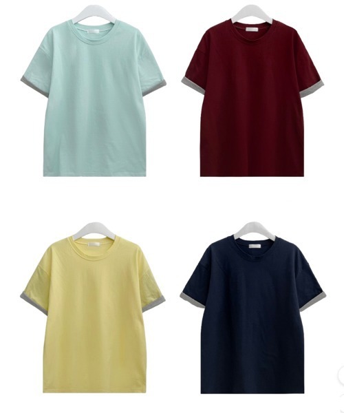 Emilie(エミリー)の「2WAY ロールアップバイカラー オーバーサイズ 半袖Tシャツ(Tシャツ/カットソー・レディース・ミント/ワイン/イエロー/ネイビー・FREE)」の20枚目の写真