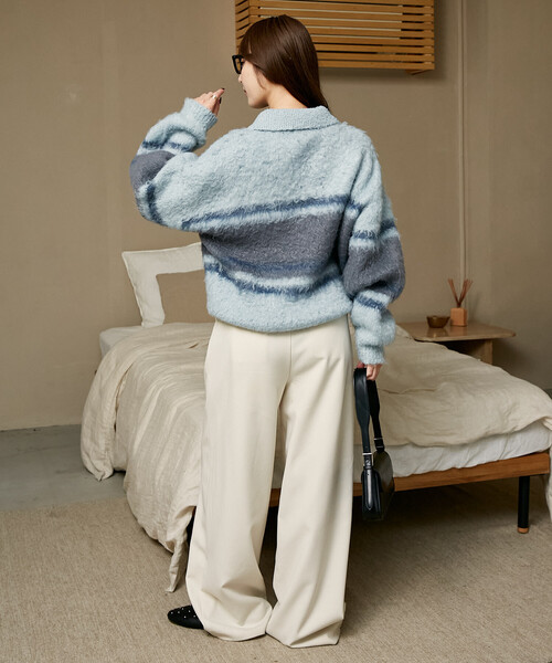 MARY QUANT（マリークワント）の「MARY QUANT × PUBLUX/マリークワント 別注 相良 ワッペン ボーダー シャギー ポロ ニット　限定展開（ニット/セーター・レディース・グレー/ピンク/サックスブルー/ナチュラル・ﾌﾘ-）」の7枚目の写真