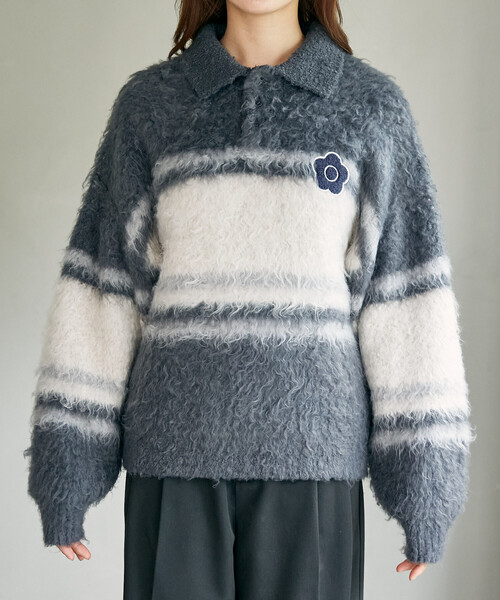 MARY QUANT（マリークワント）の「MARY QUANT × PUBLUX/マリークワント 別注 相良 ワッペン ボーダー シャギー ポロ ニット　限定展開（ニット/セーター・レディース・グレー/ピンク/サックスブルー/ナチュラル・ﾌﾘ-）」の19枚目の写真