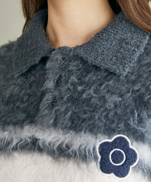 MARY QUANT（マリークワント）の「MARY QUANT × PUBLUX/マリークワント 別注 相良 ワッペン ボーダー シャギー ポロ ニット　限定展開（ニット/セーター・レディース・グレー/ピンク/サックスブルー/ナチュラル・ﾌﾘ-）」の22枚目の写真