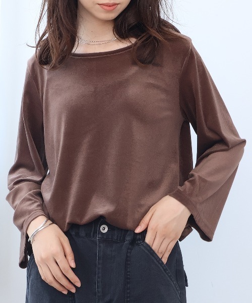 leswel（レスウェル）の「【M/L】シアーベロアカットソー（Tシャツ/カットソー・レディース・グレー/ネイビー/ブラウン・L/M）」の3枚目の写真