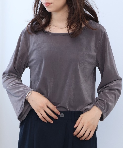leswel（レスウェル）の「【M/L】シアーベロアカットソー（Tシャツ/カットソー・レディース・グレー/ネイビー/ブラウン・L/M）」の6枚目の写真
