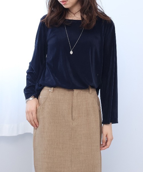 leswel（レスウェル）の「【M/L】シアーベロアカットソー（Tシャツ/カットソー・レディース・グレー/ネイビー/ブラウン・L/M）」の15枚目の写真