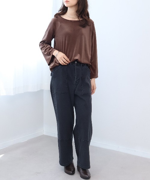 leswel（レスウェル）の「【M/L】シアーベロアカットソー（Tシャツ/カットソー・レディース・グレー/ネイビー/ブラウン・L/M）」の17枚目の写真