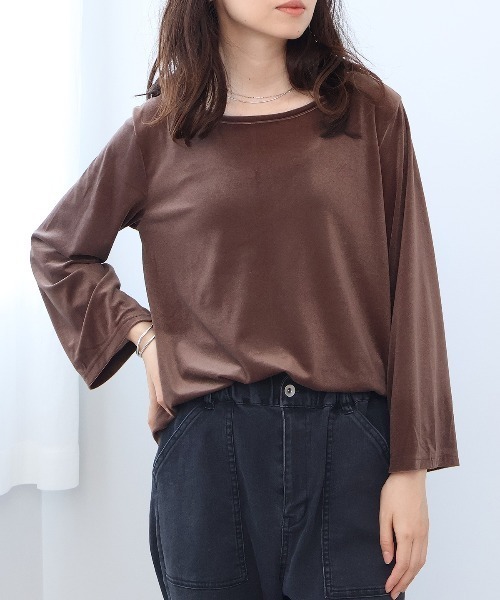 leswel（レスウェル）の「【M/L】シアーベロアカットソー（Tシャツ/カットソー・レディース・グレー/ネイビー/ブラウン・L/M）」の18枚目の写真