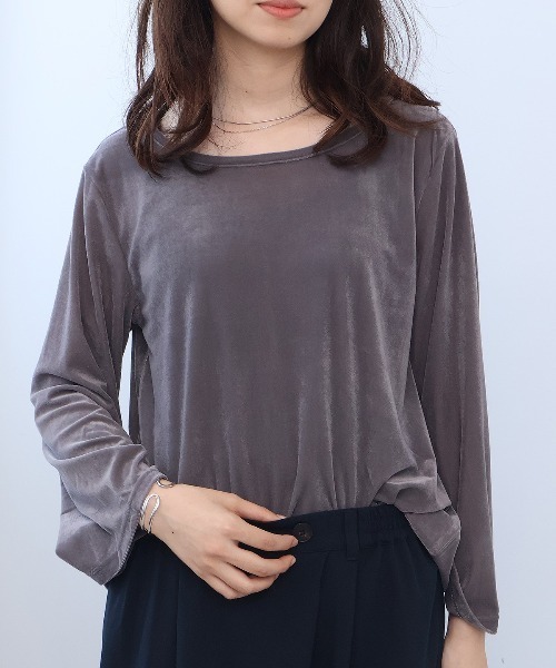 leswel（レスウェル）の「【M/L】シアーベロアカットソー（Tシャツ/カットソー・レディース・グレー/ネイビー/ブラウン・L/M）」の4枚目の写真