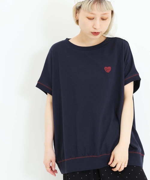 HEART MARKET（ハートマーケット）の「胸刺繍フレンチT（Tシャツ/カットソー・レディース・ブラック/ピンク/ナチュラル/ネイビー・FREE）」の3枚目の写真