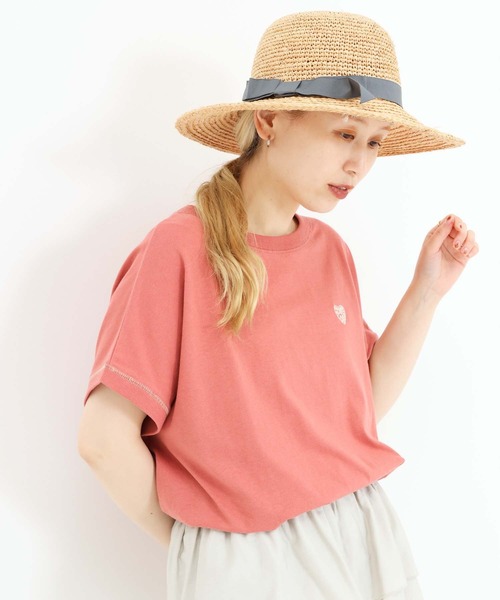 HEART MARKET（ハートマーケット）の「胸刺繍フレンチT（Tシャツ/カットソー・レディース・ブラック/ピンク/ナチュラル/ネイビー・FREE）」の4枚目の写真