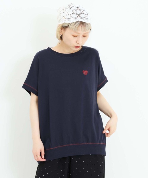 HEART MARKET（ハートマーケット）の「胸刺繍フレンチT（Tシャツ/カットソー・レディース・ブラック/ピンク/ナチュラル/ネイビー・FREE）」の5枚目の写真