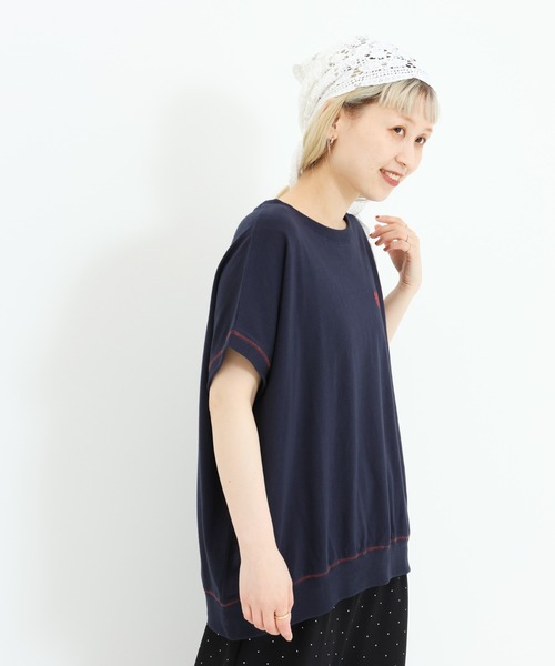 HEART MARKET（ハートマーケット）の「胸刺繍フレンチT（Tシャツ/カットソー・レディース・ブラック/ピンク/ナチュラル/ネイビー・FREE）」の6枚目の写真