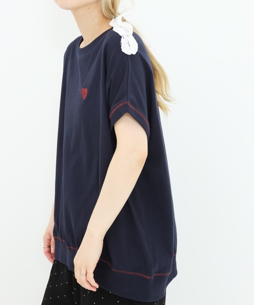 HEART MARKET（ハートマーケット）の「胸刺繍フレンチT（Tシャツ/カットソー・レディース・ブラック/ピンク/ナチュラル/ネイビー・FREE）」の7枚目の写真