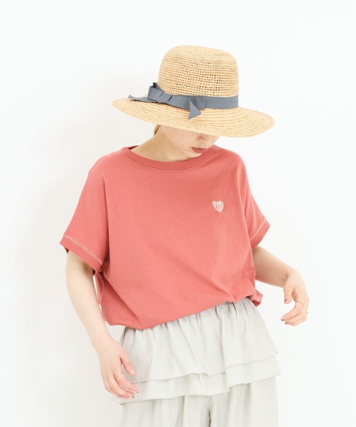 HEART MARKET（ハートマーケット）の「胸刺繍フレンチT（Tシャツ/カットソー・レディース・ブラック/ピンク/ナチュラル/ネイビー・FREE）」の8枚目の写真