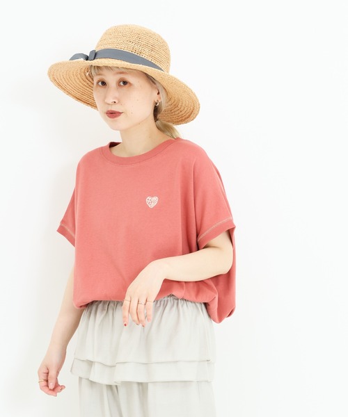 HEART MARKET（ハートマーケット）の「胸刺繍フレンチT（Tシャツ/カットソー・レディース・ブラック/ピンク/ナチュラル/ネイビー・FREE）」の9枚目の写真