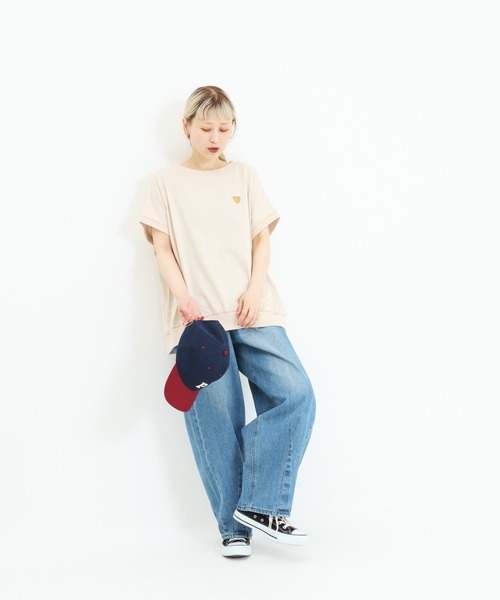 HEART MARKET（ハートマーケット）の「胸刺繍フレンチT（Tシャツ/カットソー・レディース・ブラック/ピンク/ナチュラル/ネイビー・FREE）」の12枚目の写真
